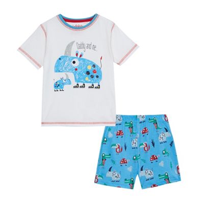 Boys' white and blue 'Daddy and me' rhino print pyjama set